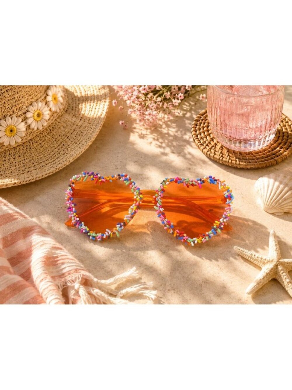 New Orange Party Cake Yellow Sprinkle Heart Shaped Birthday Sunglasses